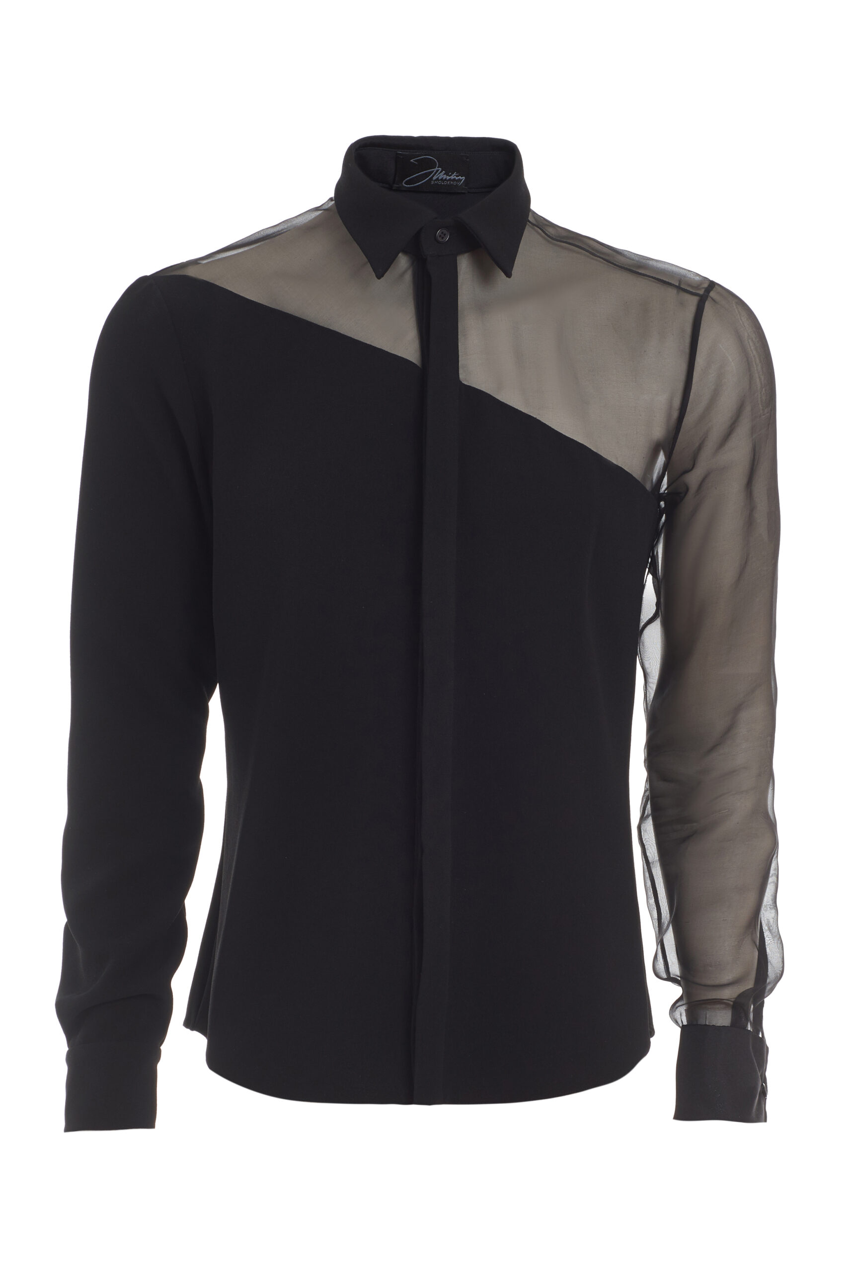 One Shoulder/Sleeve Silk Organza Men’s Button-down Shirt